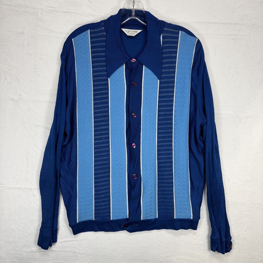 Vintage Gaucho Shirt Men's Large Blue Rockabilly MCM Madmen Mod USA 60s